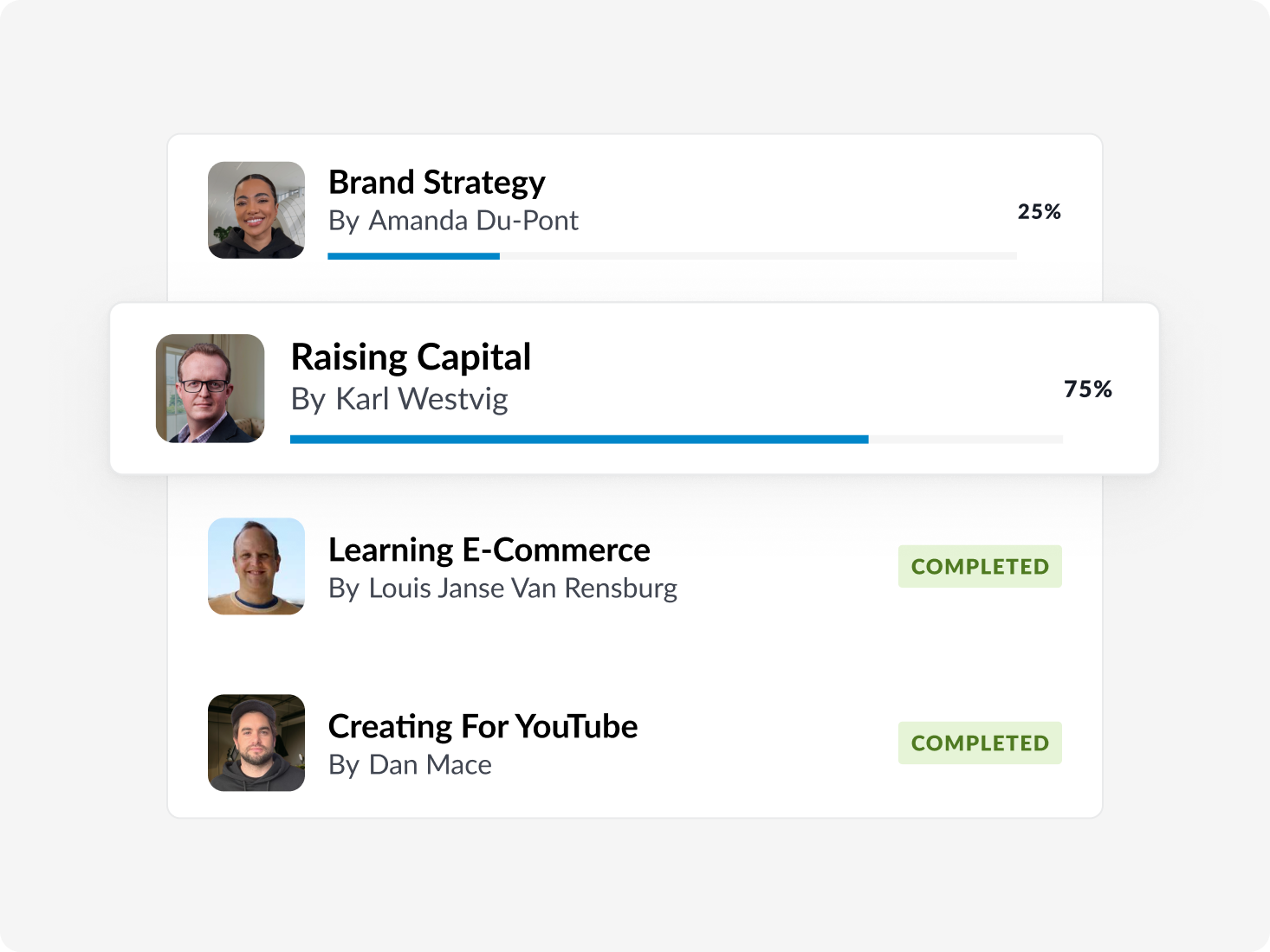 Learning Bites list showing lesson progress in the Heavy Chef app